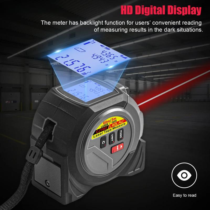 3-In-1 Laser Rangefinder  Tape Measure 60M/  40M/ Handheld Laser Meter Measuring Tool Cross Line Laser Level BUCKLE