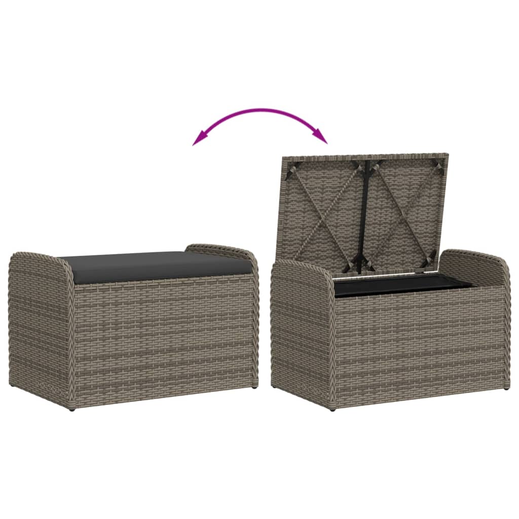 Storage Bench with Cushion Gray 80x51x52 cm Poly Rattan