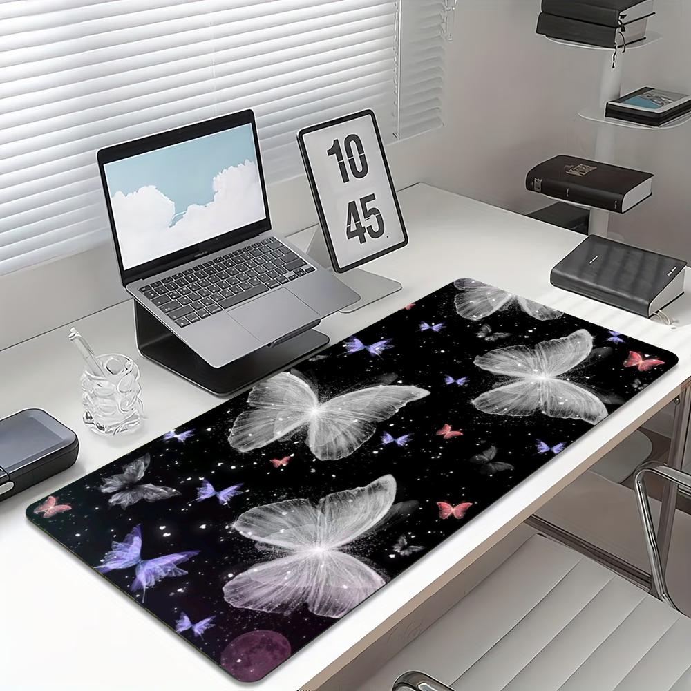 Glowing Butterfly Gaming Desk Mat Starry Galaxy NonSlip Rubber Stitched Mouse Pad For Pc Laptop ESport Gamers Office Desktop