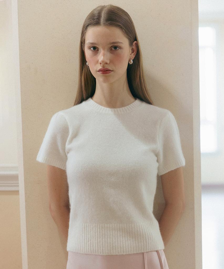 TTUDEMENT Angora Half Sleeve Pullover Cream