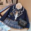 Classic Girls College Style Uniform Suit Spring Autumn Shirt Coat Pleated Skirt Combo Girls Jk