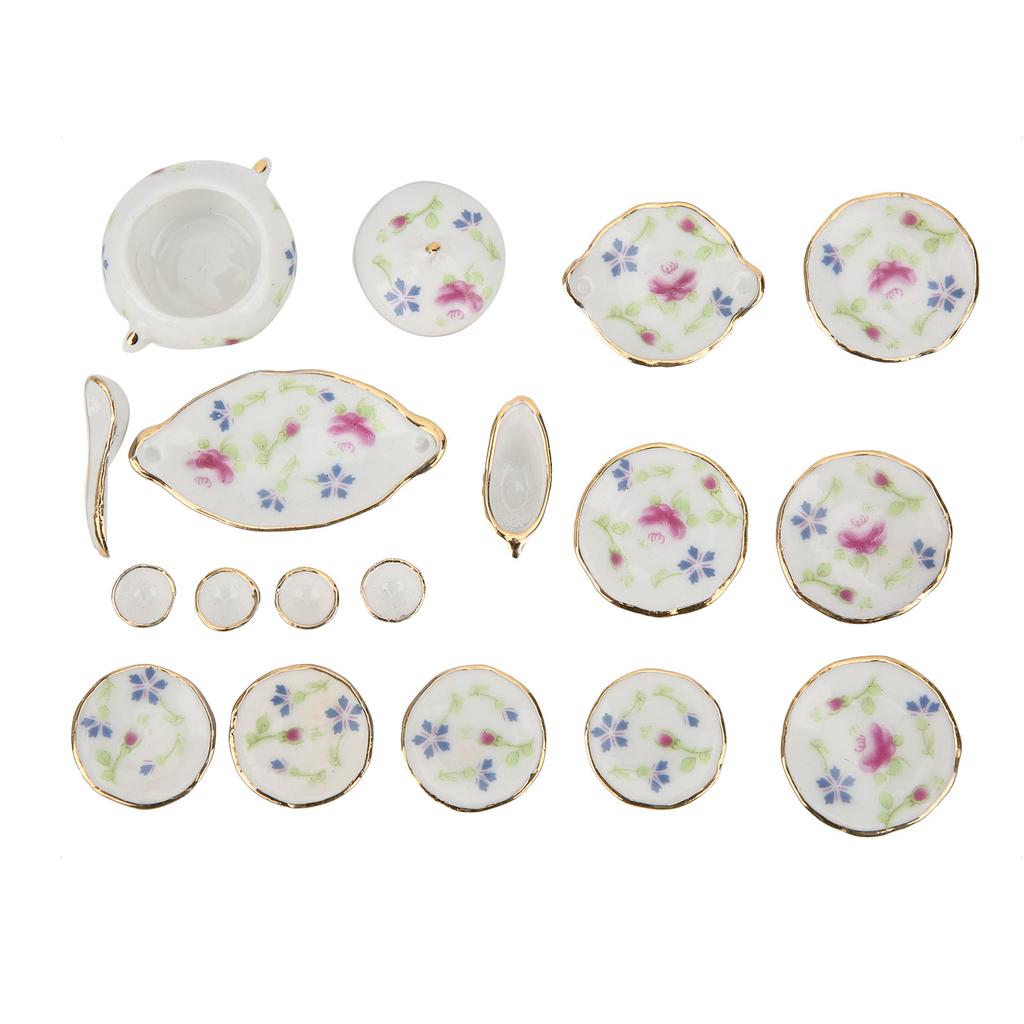 1:12 Miniature House Ceramic Floral Pattern Tea Set Simulation Kitchenware Model Toy