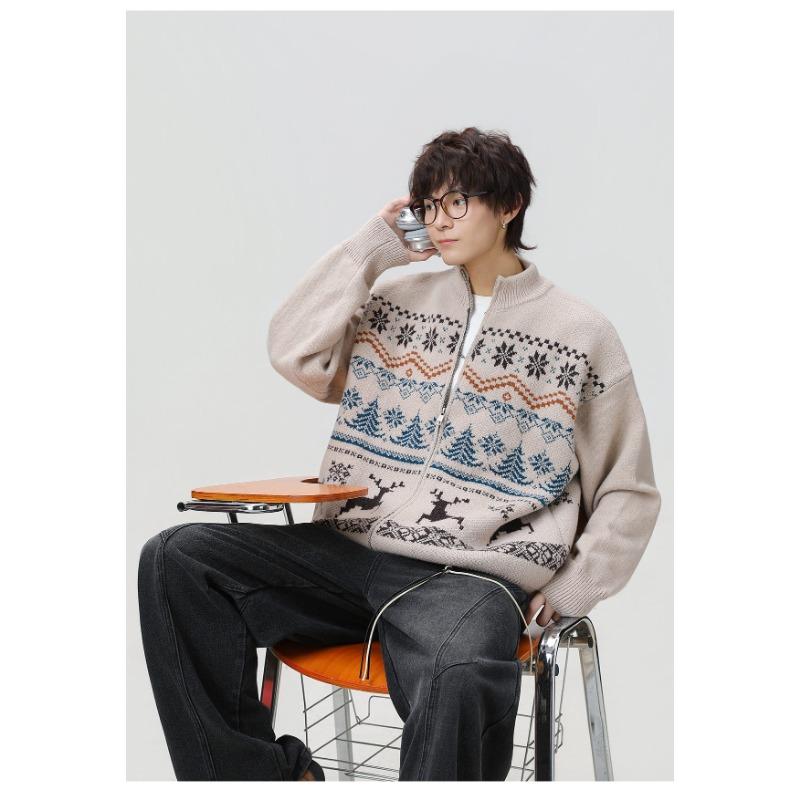 Мужской винтажный кардиган-свитер с жаккардовым узором Fair Isle, свободная вязка, верхняя одежда