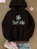 of Women's Black Hoodie, a Versatile Sweatshirt Suitable for All Seasons, with "Stay Wild" Floral Print- a Casual and Loose Long-