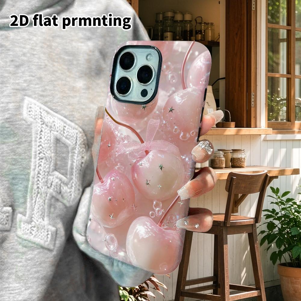Phone Case: 2D flat suitable for iPhone 18 17 16 15 14 13 Pro film protective case, couple style, gradient cherry, Christmas and Halloween gifts
