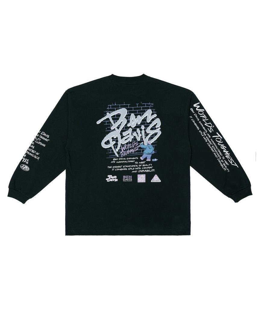 BEN DAVIS White Label Oversized Spray Master Long Sleeve T-Shirt White