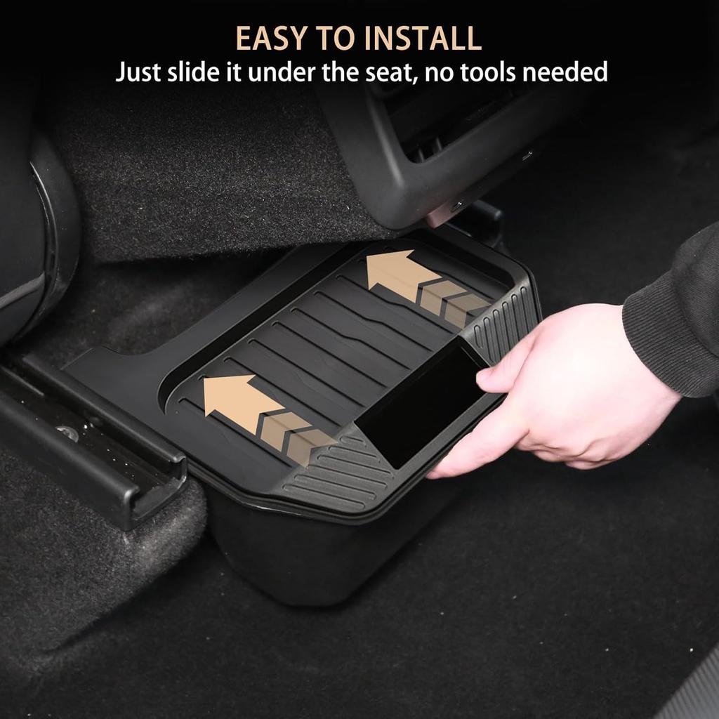 Rear Center Console Trash Can Garbage Bin For Tesla Model Y Juniper 2025 2026, Anti-Slip & Durable Under Seat Storage Box Organizer With Lid Cover