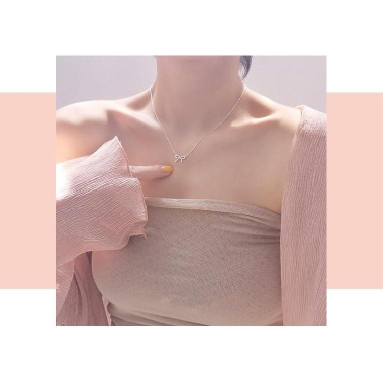 Women's Silver Bow Pendant Necklace Simple Fashion Collarbone Chain Women's Bow Jewelry
