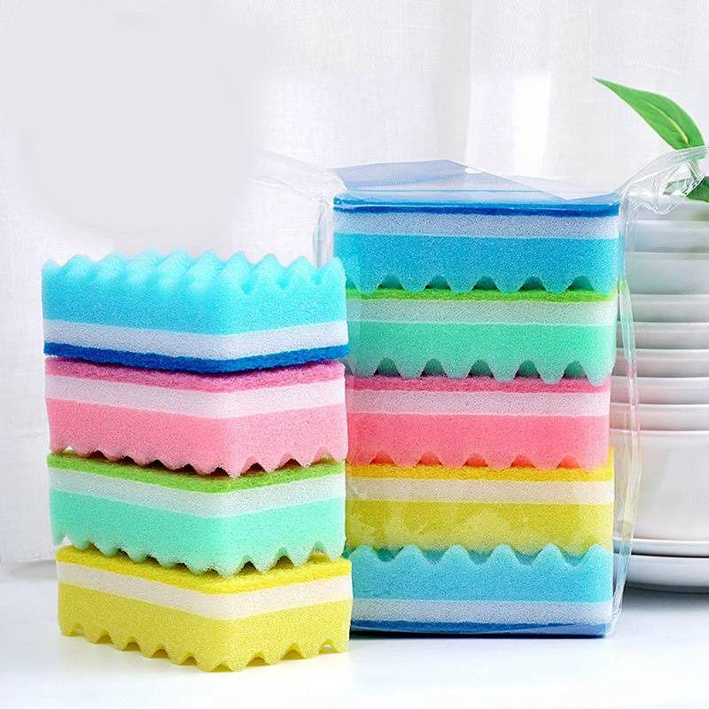 Sponge Brush Pot Dish Cleaning Dishwashing Color Small Wave Scouring Cloth Mop Sponge Kitchen Spong Mop AVE