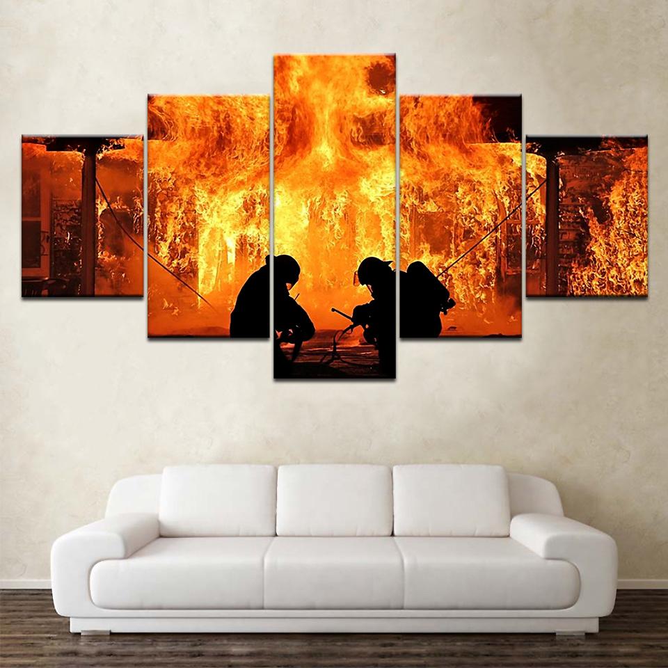 Fire Fighter Canvas 5 Panels Wallpapers modern Modular Poster art Canvas painting for Living Room Home Decor
