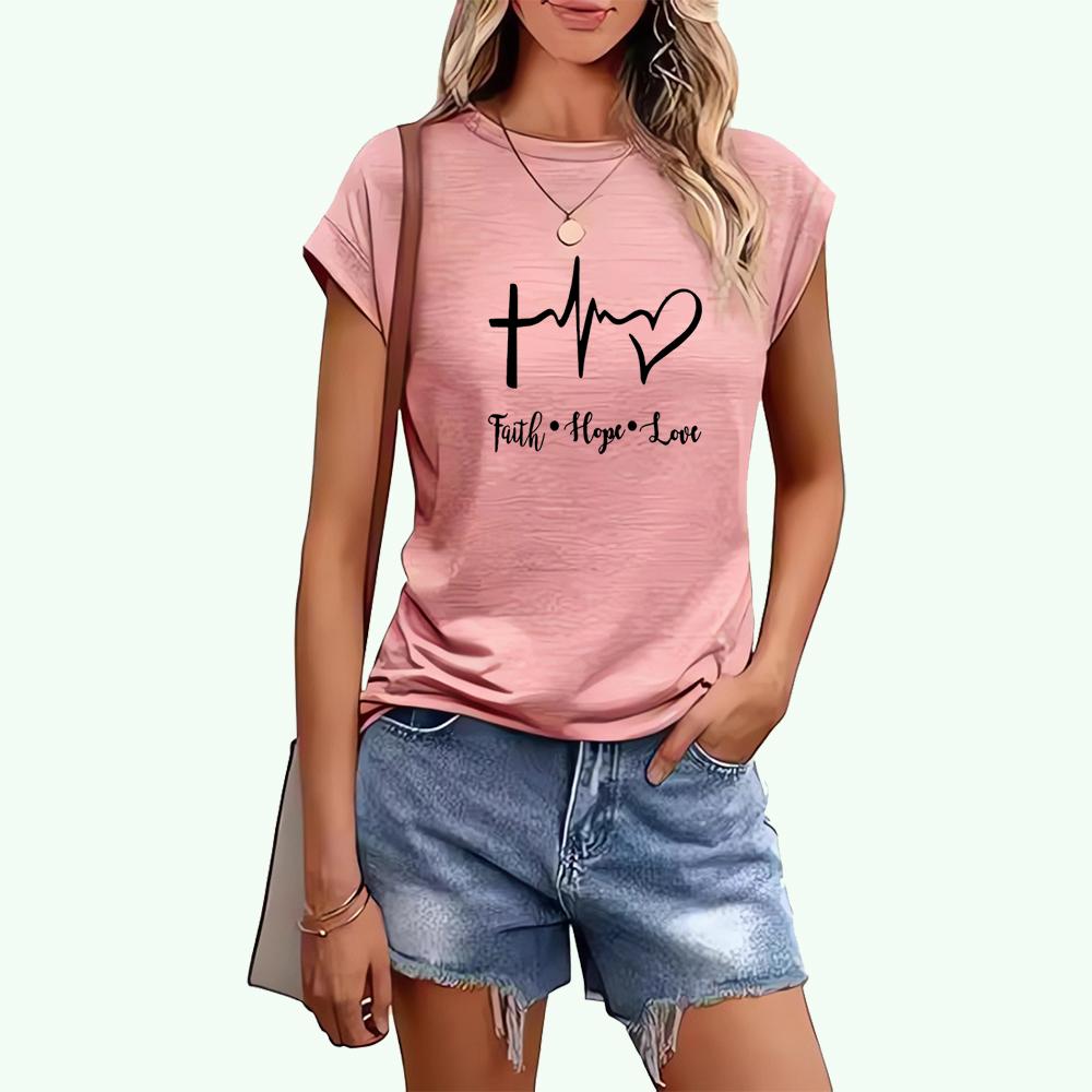 Women Fashion Short Sleeve T-shirt Sring&summer Casual Letter Print Top Ladies Round Neck Tee Shirt