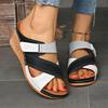 Ladies' Comfortable Color Blocked Sandals, Casual Buckle Open Toe Flat High Heels, Solid Color, Suitable for Summer Outdoor Shoes