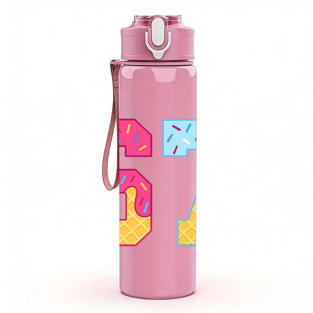 1PC Pastel Number Sixty Seven Art 750ml Color Plastic Sports Water Bottle Leakproof Flip Straw Lid Suitable for Sports Office Home Use