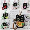 With Woven Bracelet Cat Pendant Squeak Car Key Ring Cute Black Cat Plush Doll Keychain Gifts