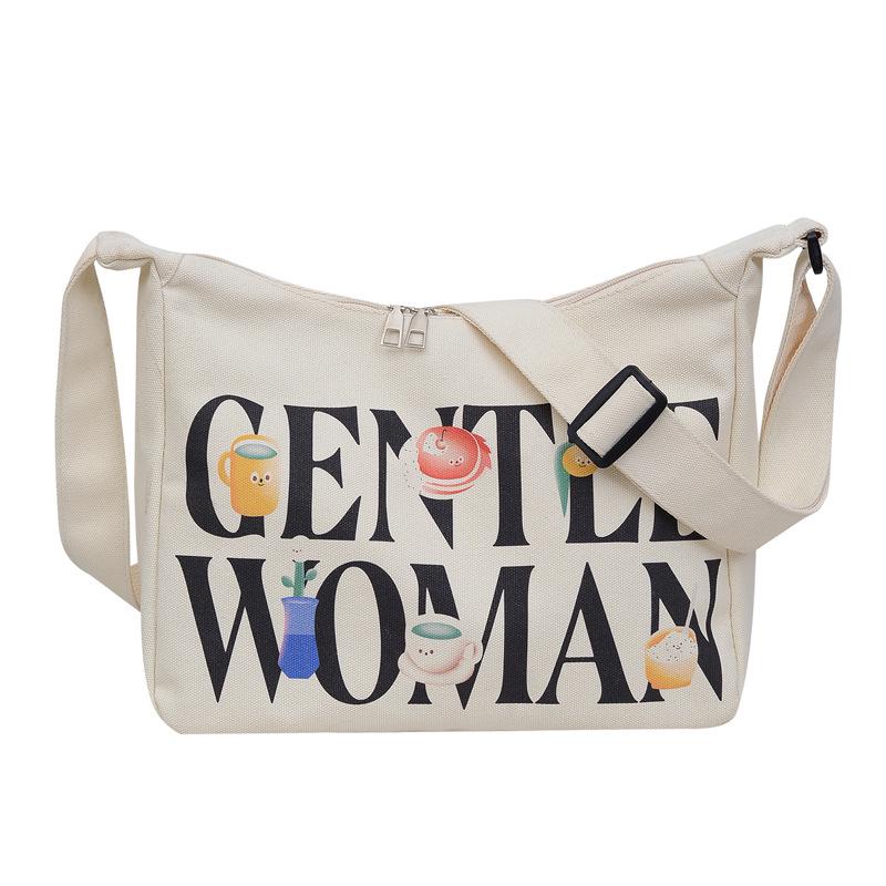 Women's Large Capacity Canvas Crossbody Bag with Letter Print - Versatile Fashion Shoulder Bag for Everyday Use