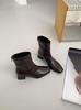 French square head thin short boots women's autumn and winter new retro brown rear zipper thick heel commuter ankle boots