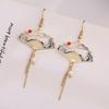 Chinese Style Hollow Fan Pendant Earrings For Women Asymmetrical Vintage Fan-shaped Shell Flower Pearl Earrings Jewelry Gifts