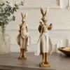 Durable Resin Crafts for Interior Vintage Mr & Mrs Rabbit Figurine, Dress Bunny Statues, Farmhouse Whimsical Art Home Decor Country