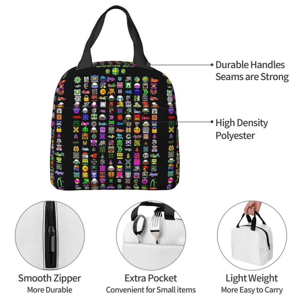 Geometry Dash Insulated Lunch Bag for Kids School Cooler Thermal Food Box Tote Portable Lunch Boxes Container