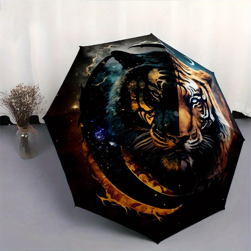 1pc Twilight Tiger Cartoon Umbrella,Compact Umbrella, Suitable for Camping, Ideal Easter Birthday Gift for Family and Friends.C096