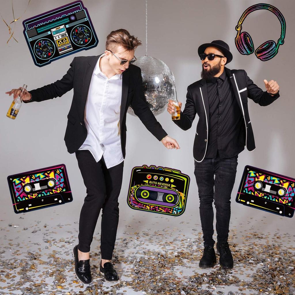 Outus 12 штук Декорации для вечеринки в стиле 80-х Кассетная лента Ретро Вырезки в стиле 80-х Большие вырезки кассетного плеера Наушники Радио для декора плакатов вечеринки 1970-х