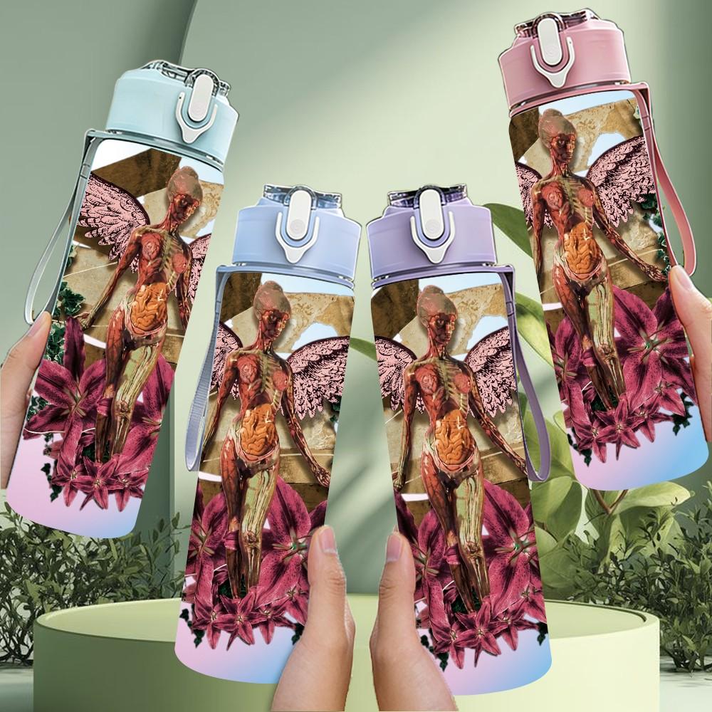 1PC Angel Figure 750ml sports water bottle leakproof straw lid outdoor office home