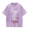 2026 Vintage Line Art Archangel Spear Demon Graphic Black Acid Washed T Shirt Retro Religious Angel Streetwear Casual Oversized