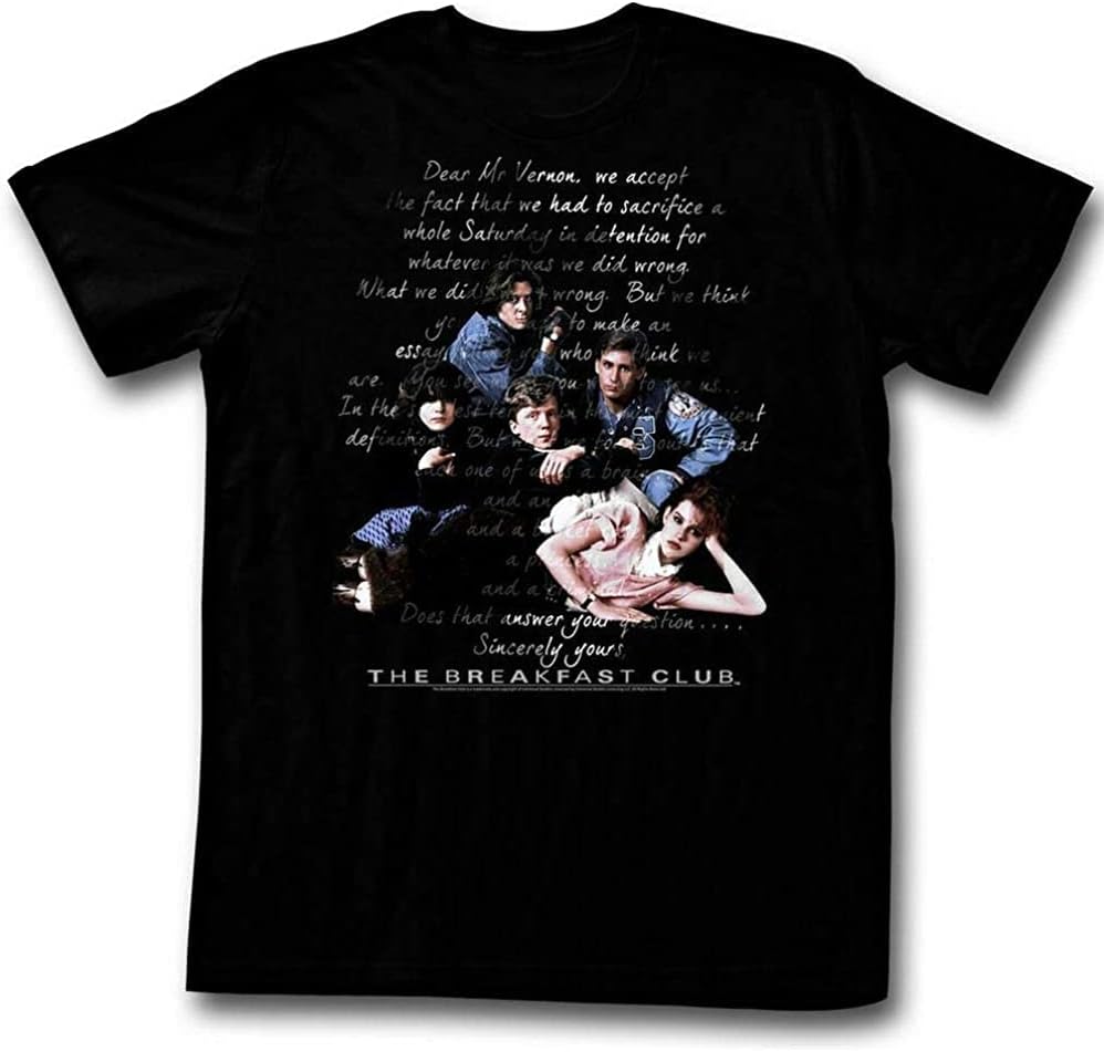 Breakfast Club Letter T-Shirt Black Graphic Unisex Tee Shirt