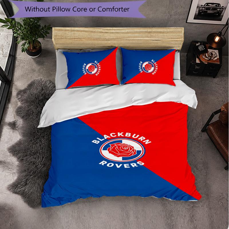 Blackburn Rovers Football 3 Piece Bedding Set Soft Duvet Cover Set with Pillowcases Printed Bedroom Decor Set for Home