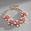 Fashion Dripping Flower Bracelet Pink Dripping Hand Chain Five-leaf Flower Bracelet  Wedding Gift