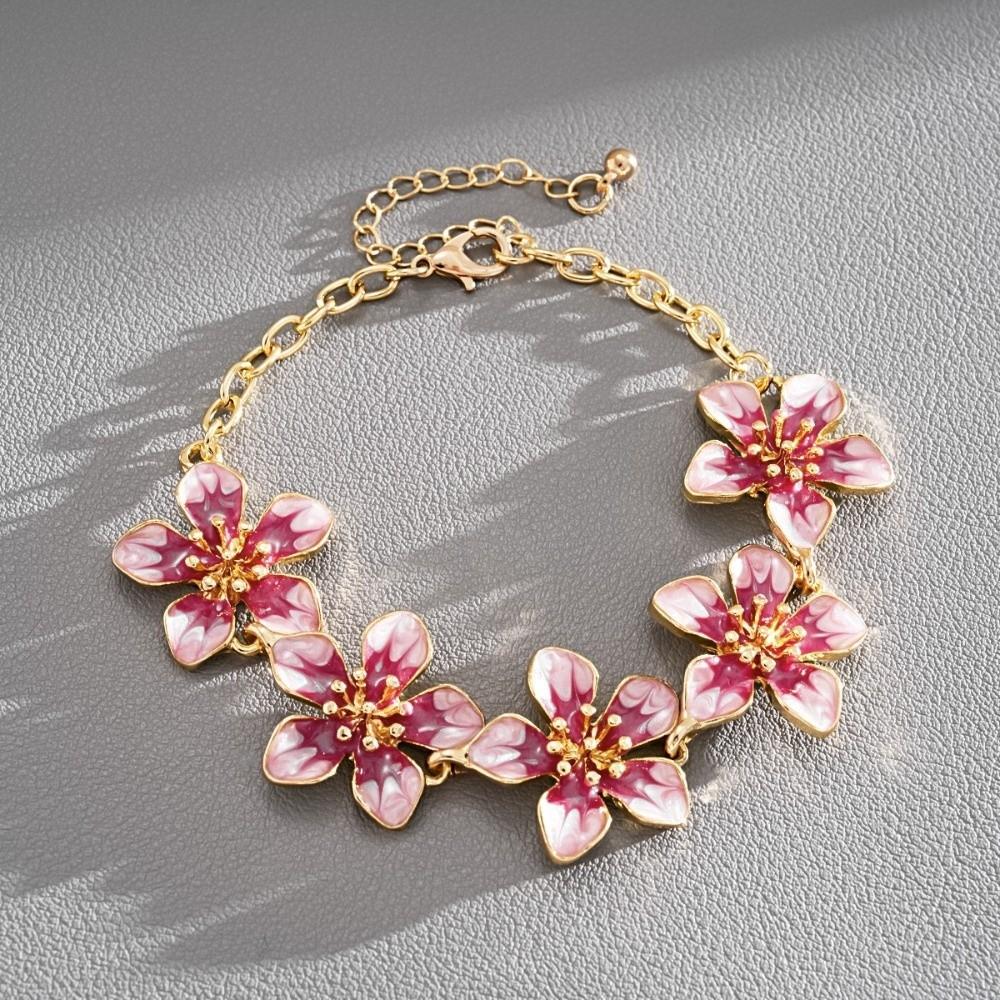 Fashion Dripping Flower Bracelet Pink Dripping Hand Chain Five-leaf Flower Bracelet  Wedding Gift