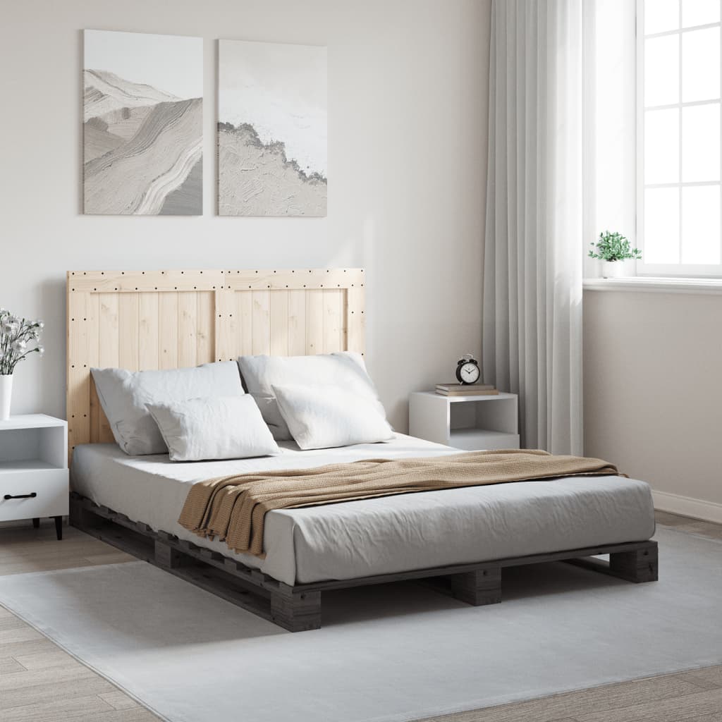 Vidaxl Rama Łóżka Z Wezgłowiem, Szara, 140X200 Cm, Lite Drewno Sosnowe