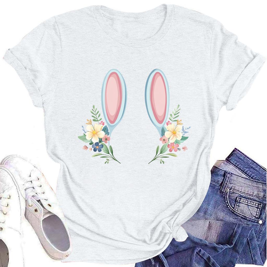 Women's Printed Round Neck Short-sleeved T-shirt Top