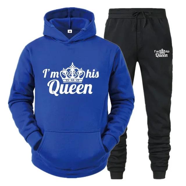 Толстовка Lover Tracksuit с капюшоном с принтом QUEEN KING для пар, толстовка с капюшоном, женская толстовка из 2 предметов, спортивная одежда для мужчин и женщин