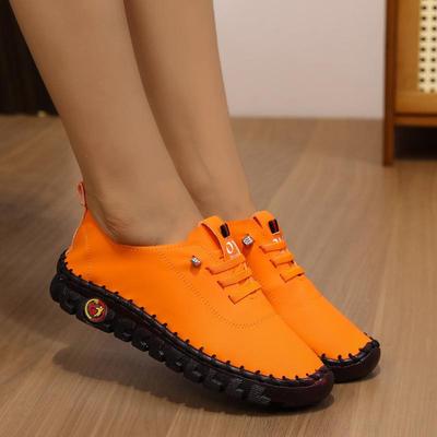 Туфли на мягкой подошве, женские, большого размера, сшитые вручную, на шнуровке, повседневные туфли для улицы, женская обувь из искусственной кожи