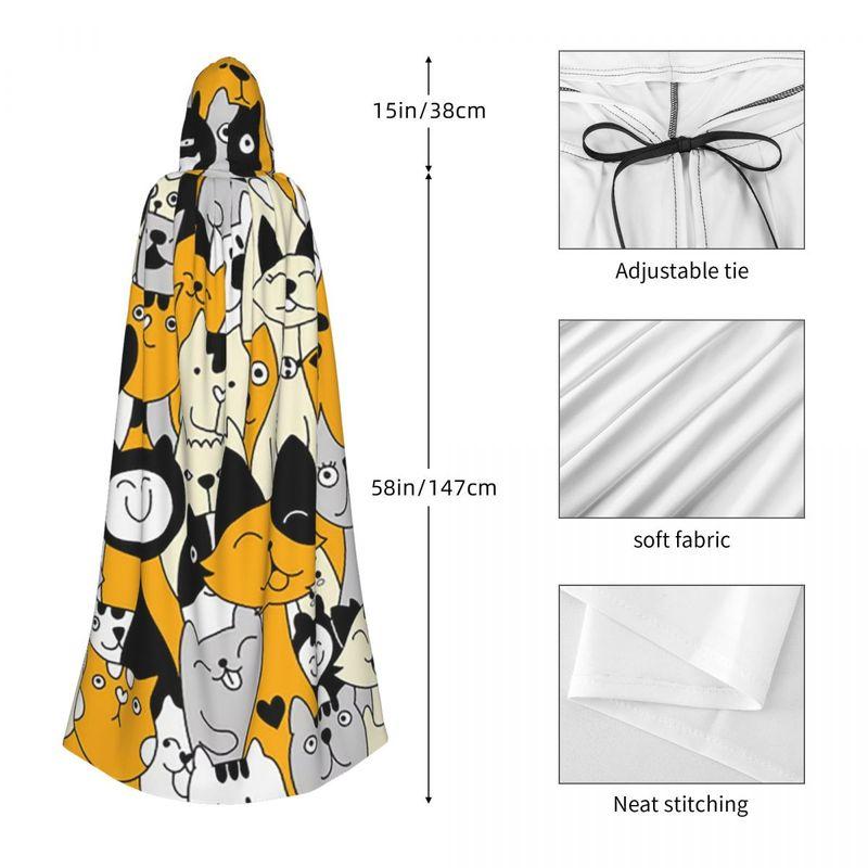Cute Kitten Cat Pattern Long Hooded Cloak Witch Medieval Costume Cosplay Cape HalloweenVampire Adult Unisex