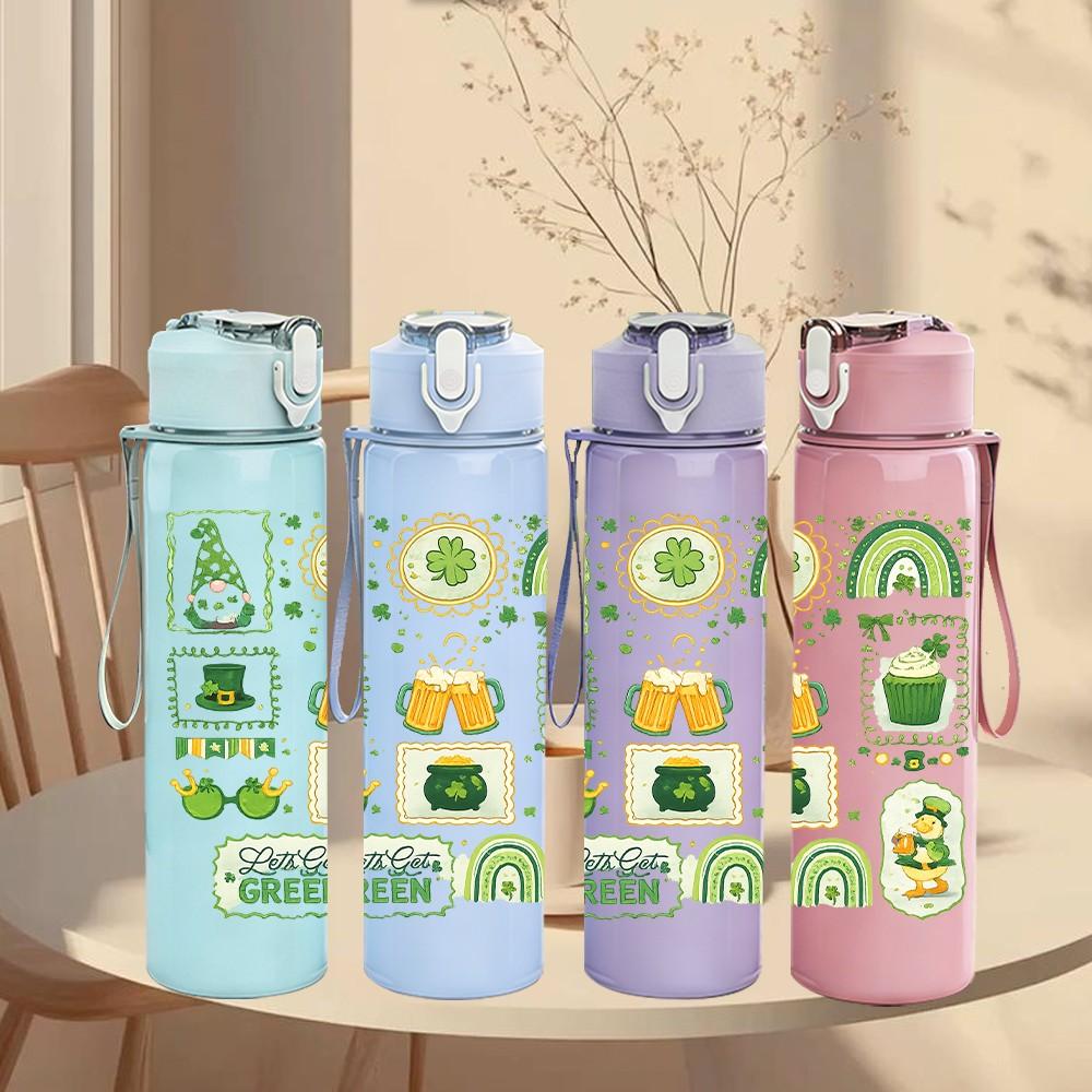 1PC Vegetable Fruit Collage Print 750ml Color Plastic Sports Water Bottle Leakproof Flip Straw Lid Suitable for Sports Office Home Use