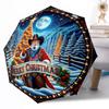 Christmas Cowboy Scene Compact Travel Automatic Umbrella Retractable Design with 8-Rib Durability Durable Plastic & Iron for Outdoor Daily Use