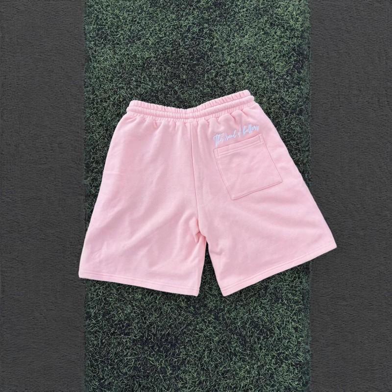 Pink Embroidered T-Shirt Shorts Set Loose Fit Casual Outfit Young Adults