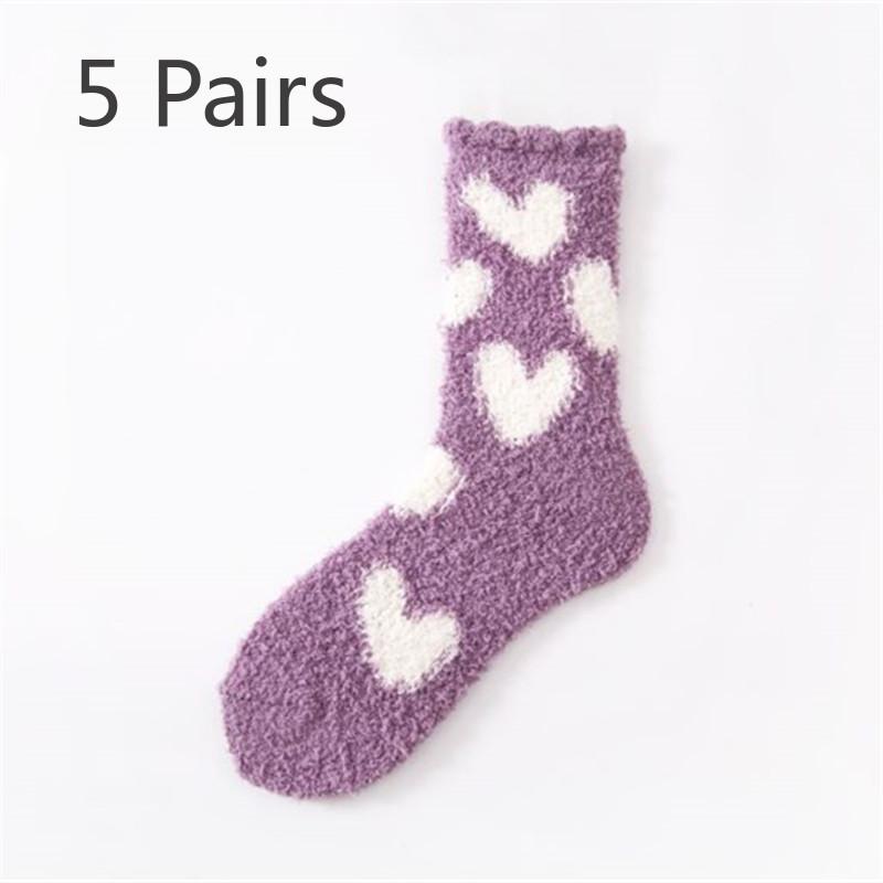 5 Pairs Pairs Women's Coral Velvet Mid-tube Socks Autumn and Winter Velvet Reinforced Warm Towel Socks Floor Socks