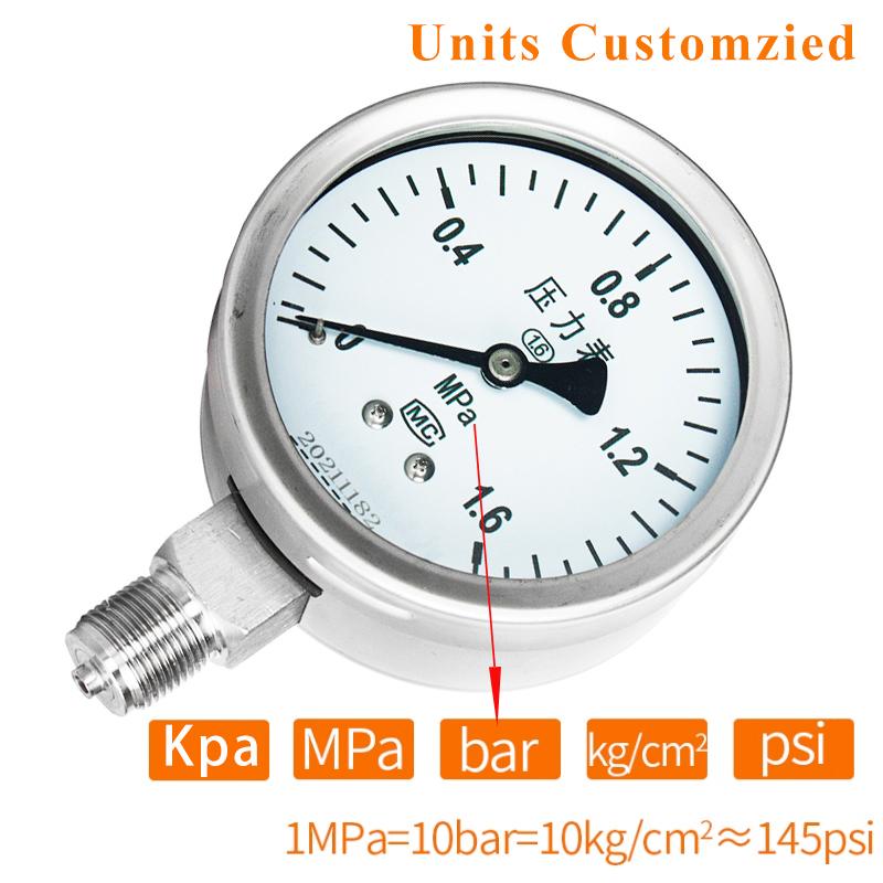 Pressure Gauge Manometer 60mm Dial -0.1-1.6Mpa 0-40Mpa Pressure Meter Manometer M14*1..5 Water Oil Air Pressure Manometer