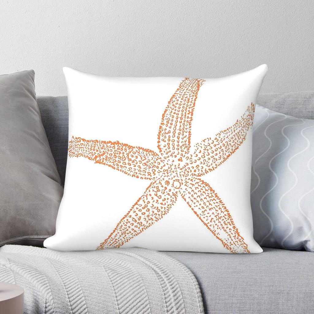Orange Starfish Square Pillowcase Polyester Linen Velvet Creative Zip Decor Pillow Case Sofa Cushion Cover