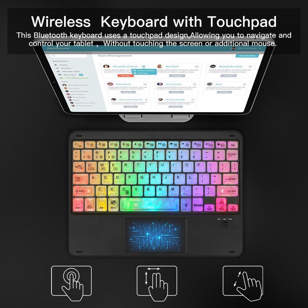 Светящаяся Bluetooth-клавиатура с тачпадом: Портативный, перезаряжаемый и совместимый с iPad, телефоном, планшетом