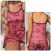 Night Wear Women Sexy Heart Print Contrasting Pajama Set Student Suspender Loungewear Sleeveless Top Shorts Fancy Sleepwear
