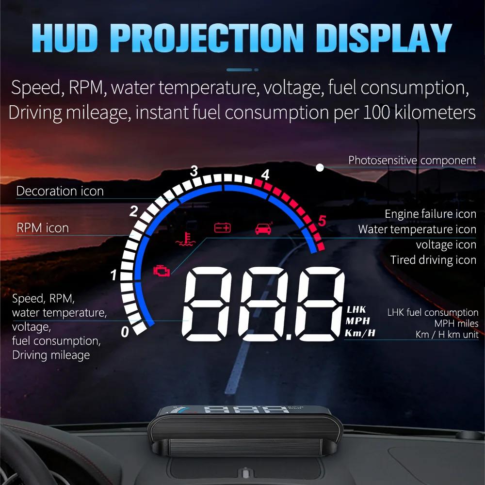 Автомобильный HUD OBD дисплей датчика лобового стекла проектор дисплей температуры автомобильная электроника система предупреждения о превышении скорости аксессуары 2024