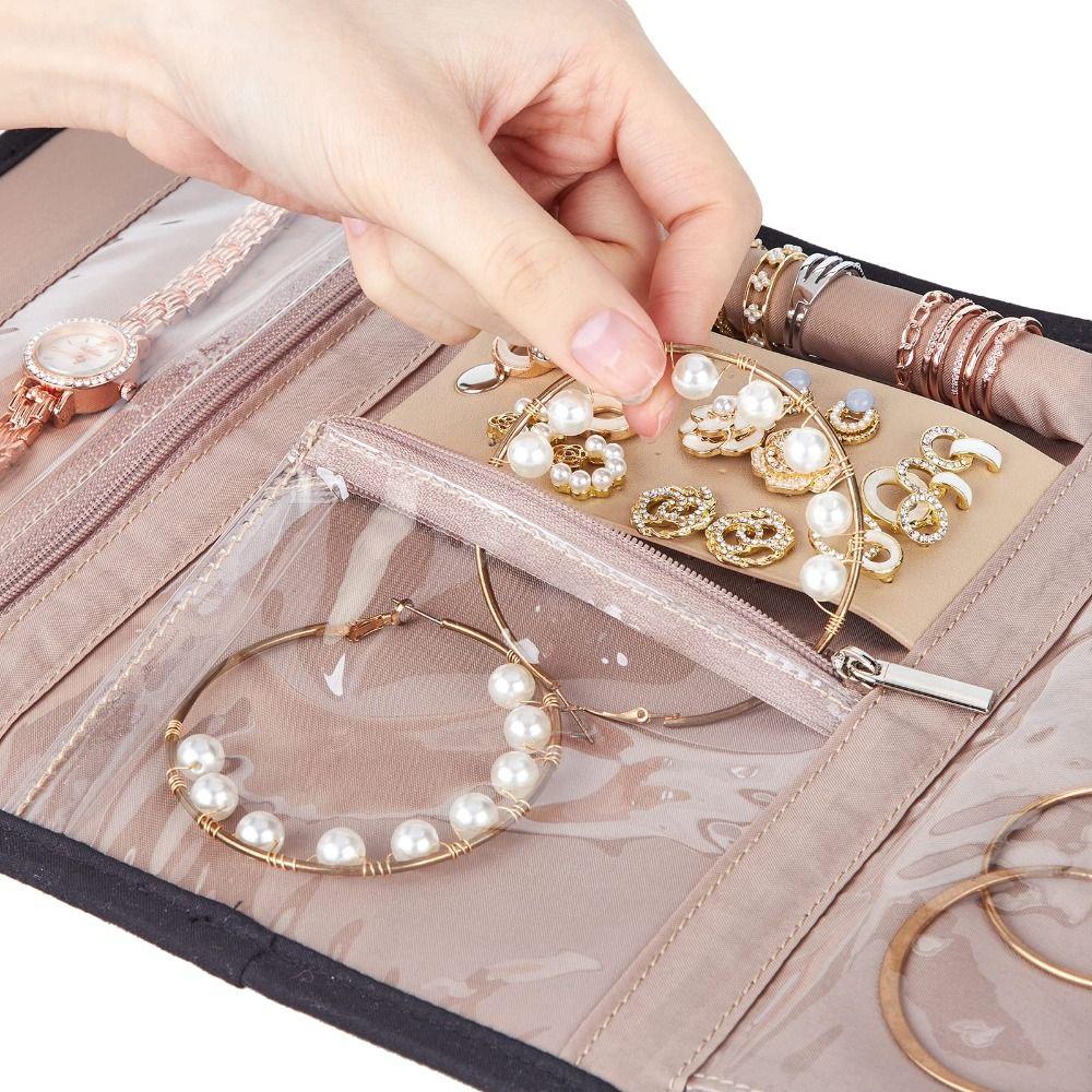 Foldable Jewellery Storage Bag with Zipper Jewelry Case  for Rings/Necklace/Earrings