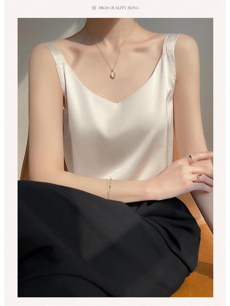 Атласная майка на V-образном вырезе: Женский универсальный, сексуальный летний топ