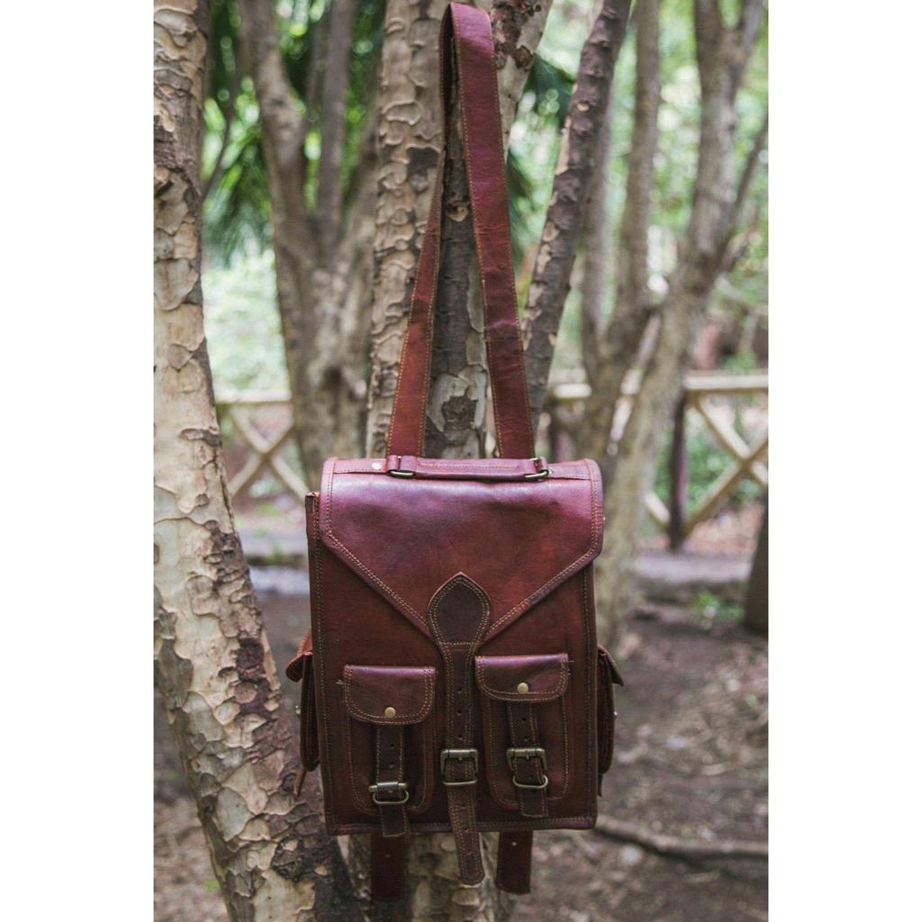 Leather Bag Goat Backpack Laptop Vintage Rucksack Genuine Brown Travel Men New