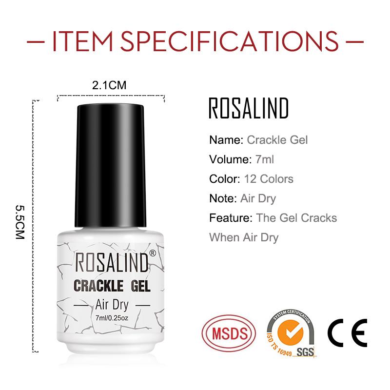 ROSALIND 12 Colors Cracked Nail Gel Varnish Hybrid Crackle Manicure Acrylic Art UV Gel Semi Permanent with Base Top Coat