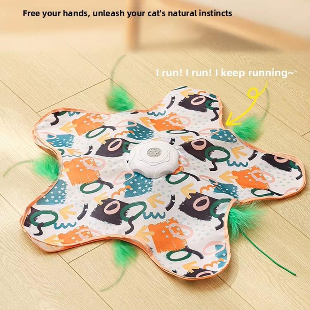 Motion Sensing Cat Hide and Seek Toy Built-in Feathers Automatic Cat Teaser Pet Play